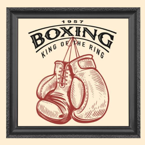Elite 1957 Boxing King of the Ring Canvas Collection: 18x24 gerahmte Wandkunst und 12" individueller Bodenaufkleber – Box-Memorabilien in limitierter Auflage