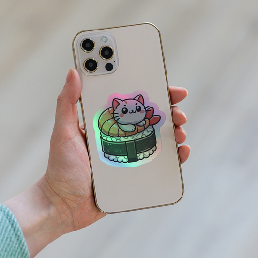 Holographic Sushi Cat Vinyl Sticker – Cute and Shiny for Cars, Laptops, and Water Bottles! - luxlabellabs.com