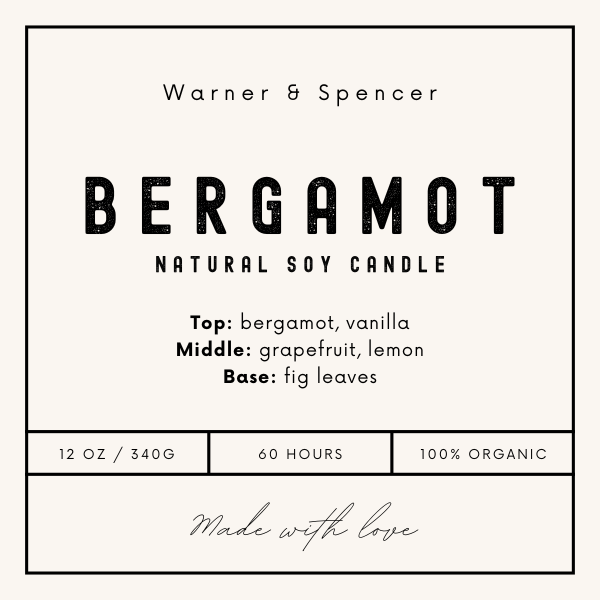 Customizable Pre-Designed Bergamot Soy Candle – 12 oz – Personalize Your Own Label