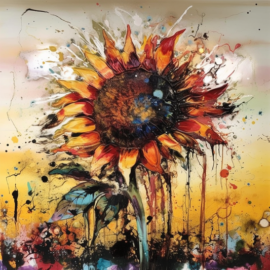 Abstract Sunflower Canvas Print - Vivid & Colorful 18x24 Inch Artwork for Modern Home Decor