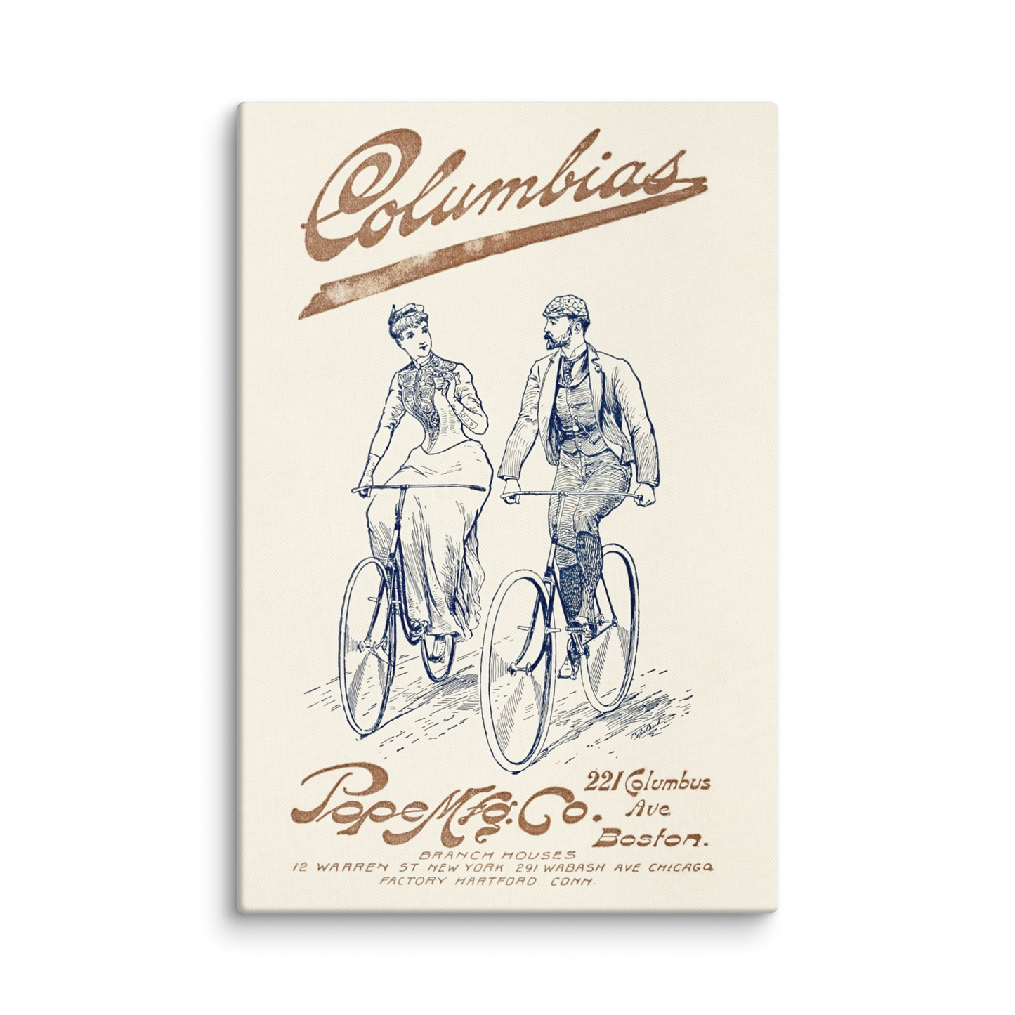 Columbias Vintage Bicycle Advertisement Poster Canvas Print (16" x 24") - luxlabellabs.com