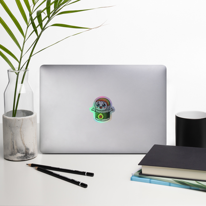 Holographic Sushi Roll with Avocado Vinyl Sticker – Adorable & Durable for Laptops, Water Bottles, and Journals