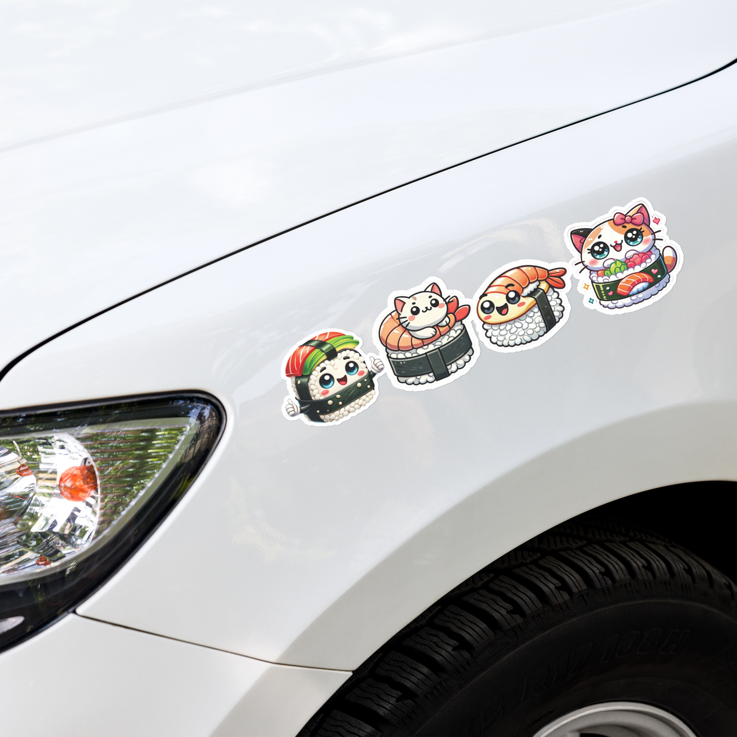 Kawaii Cat Sushi Car Decal Sticker Collection – Perfect for Bumpers, Windows & Doors