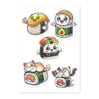 Kawaii Cat Sushi Sticker Sheet – Perfect for Laptops, Cars, and Windows (5.83” x 8.27”) - luxlabellabs.com