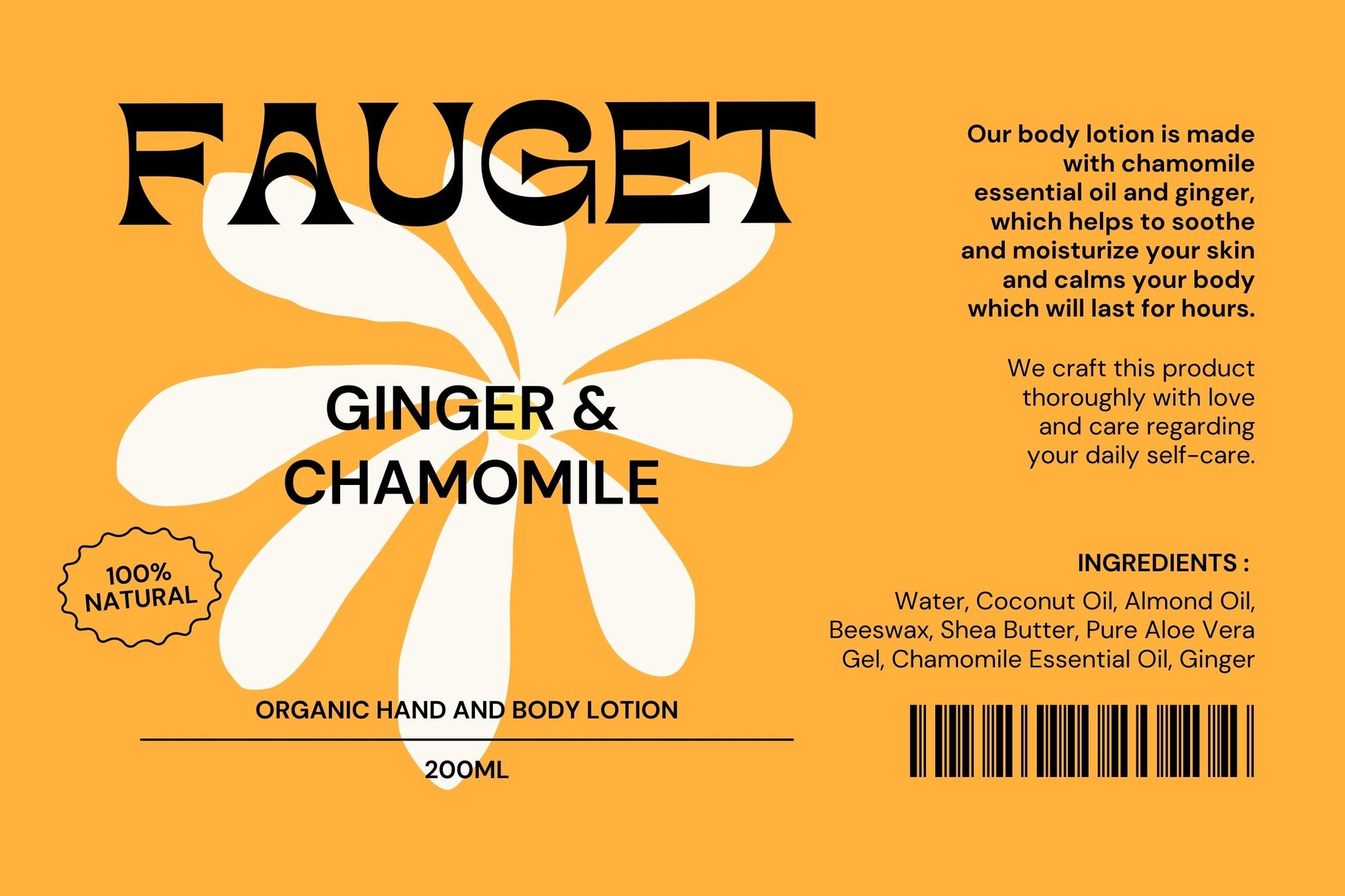 Customizable Polyurethane Ginger & Chamomile Organic Hand and Body Lotion Product Label – Durable & Waterproof - luxlabellabs.com