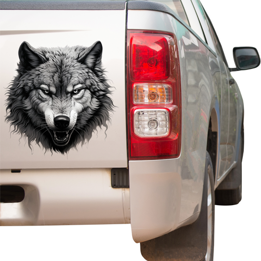 Alpha Wolf Decal – Bold Custom Wolf Head Truck Vinyl Graphic