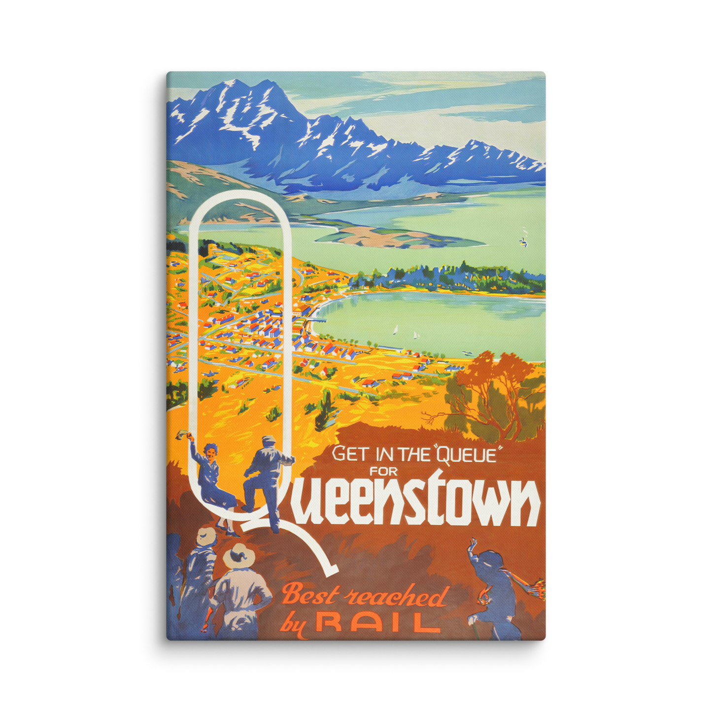 Queenstown Vintage Travel Poster New Zealand Rail Canvas Art (16" x 24") - luxlabellabs.com