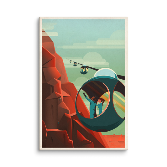 Retro-Futuristic Space Travel Poster "Mars Exploration" Canvas Art (16" x 24")