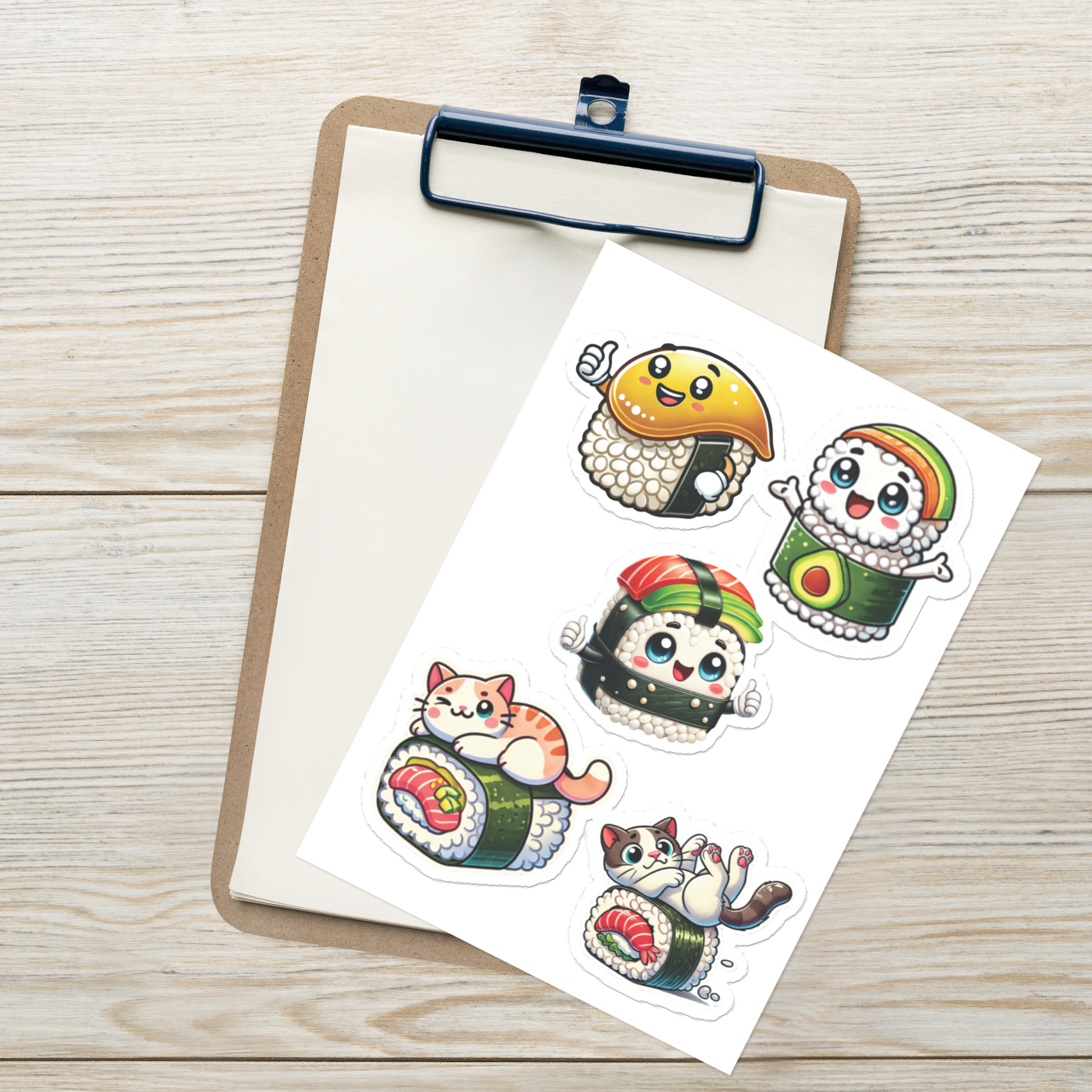 Kawaii Cat Sushi Sticker Sheet – Perfect for Laptops, Cars, and Windows (5.83” x 8.27”) - luxlabellabs.com