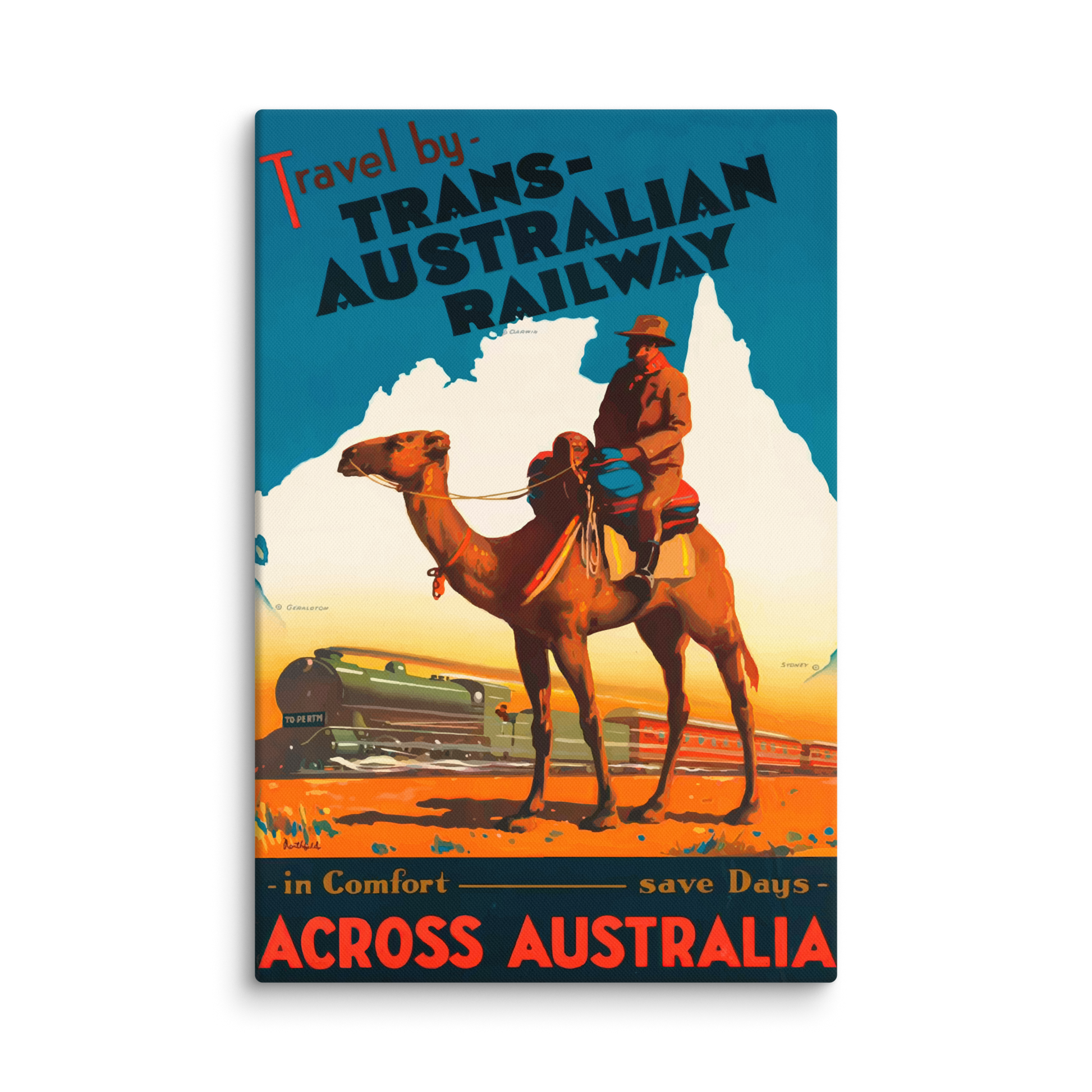 Trans-Australian Railway Vintage Travel Poster 16" x 24" Canvas Art Piece - luxlabellabs.com