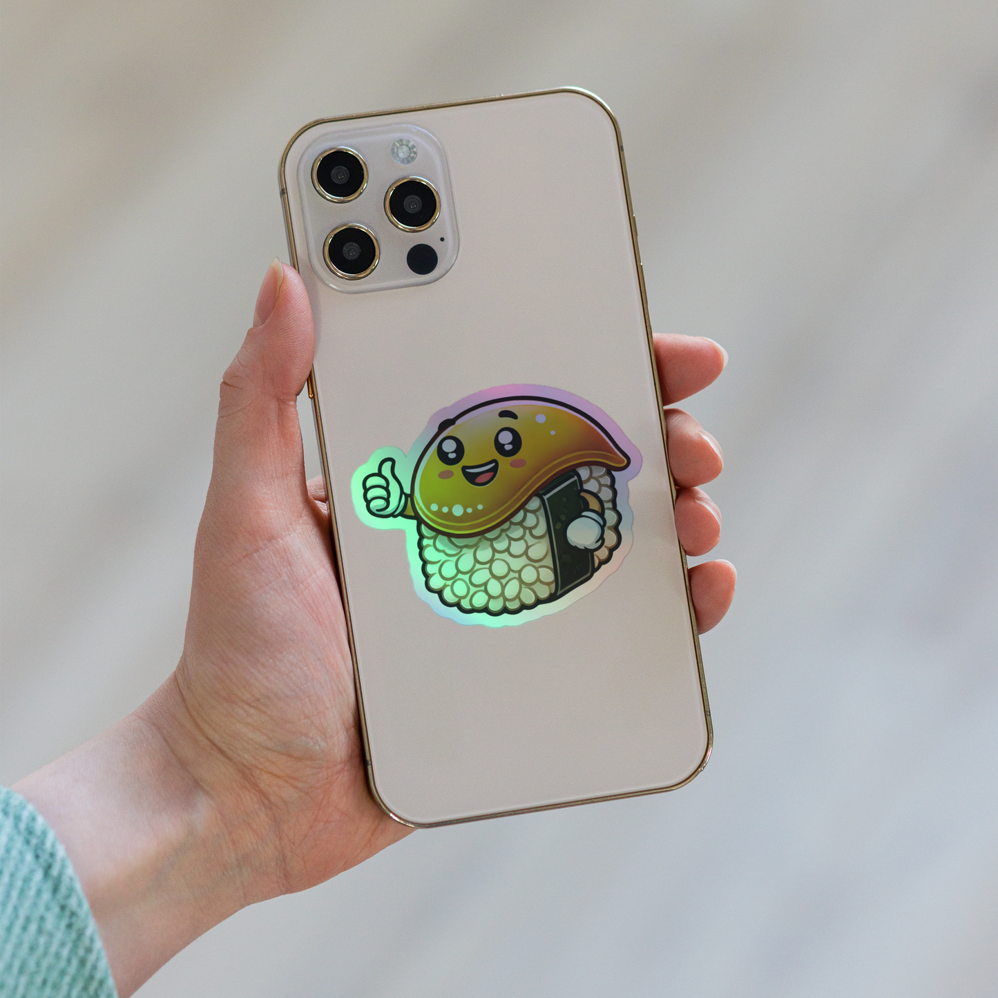 Holographic Kawaii Sushi Vinyl Sticker – Cute, Shiny, and Perfect for Your Car or Planner! - luxlabellabs.com