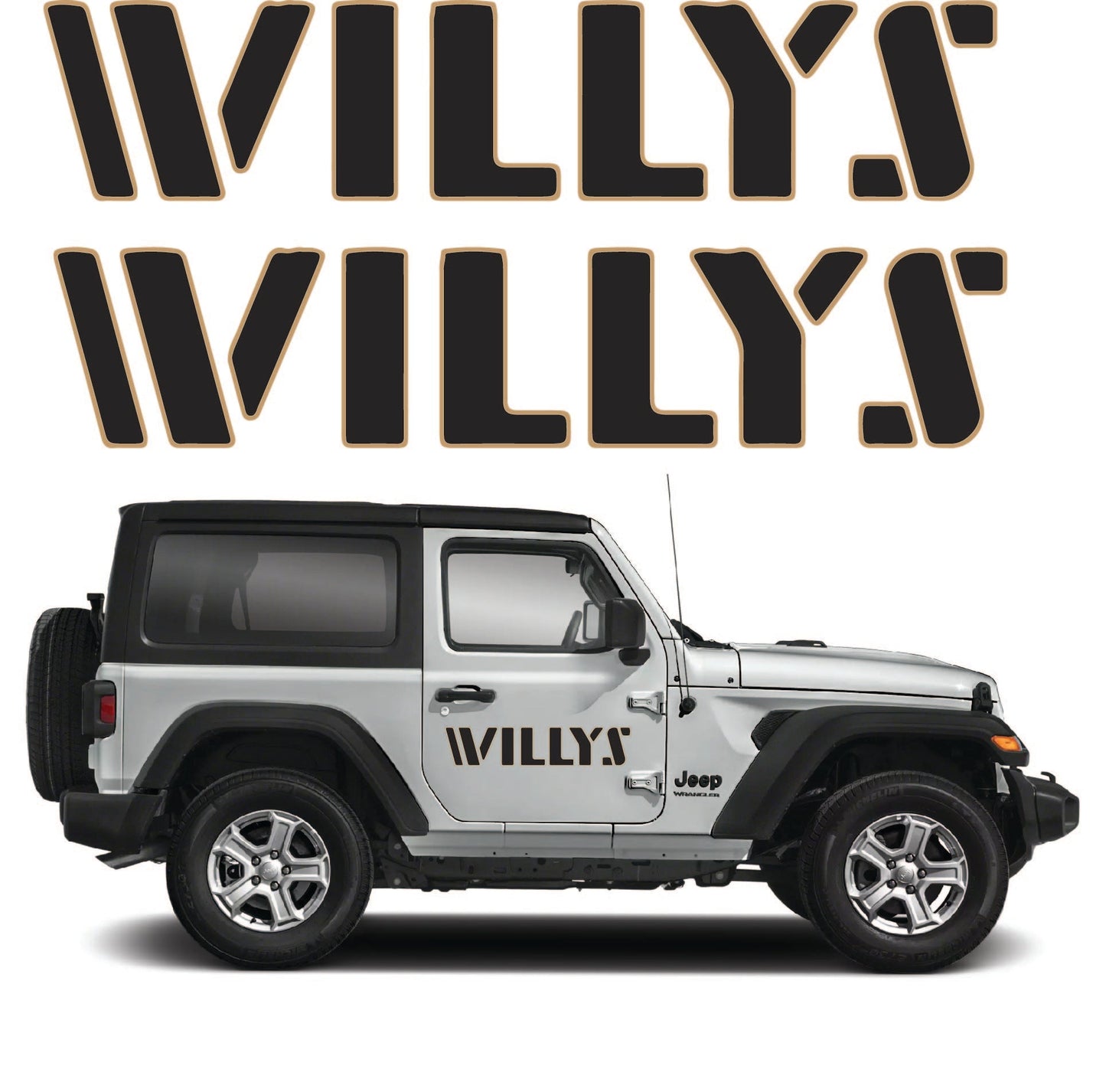 Willys Jeep Lettering Vinyl Decal Kit - Premium Gloss Finish (Includes 2 Willys Jeep Decals)