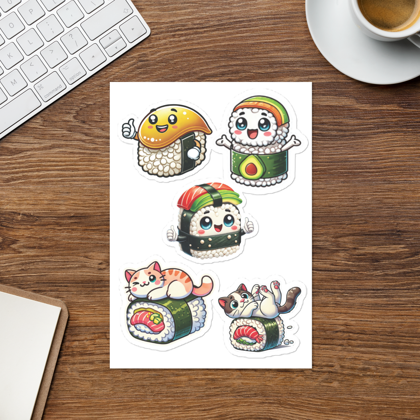 Kawaii Cat Sushi Sticker Sheet – Perfect for Laptops, Cars, and Windows (5.83” x 8.27”) - luxlabellabs.com