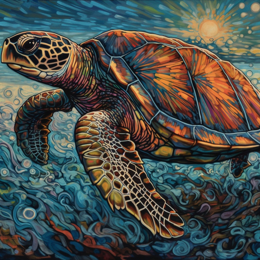 Oceanic Odyssey Canvas Print: Vibrant Sea Turtle Journey - 18"x24" Framed Wall Art