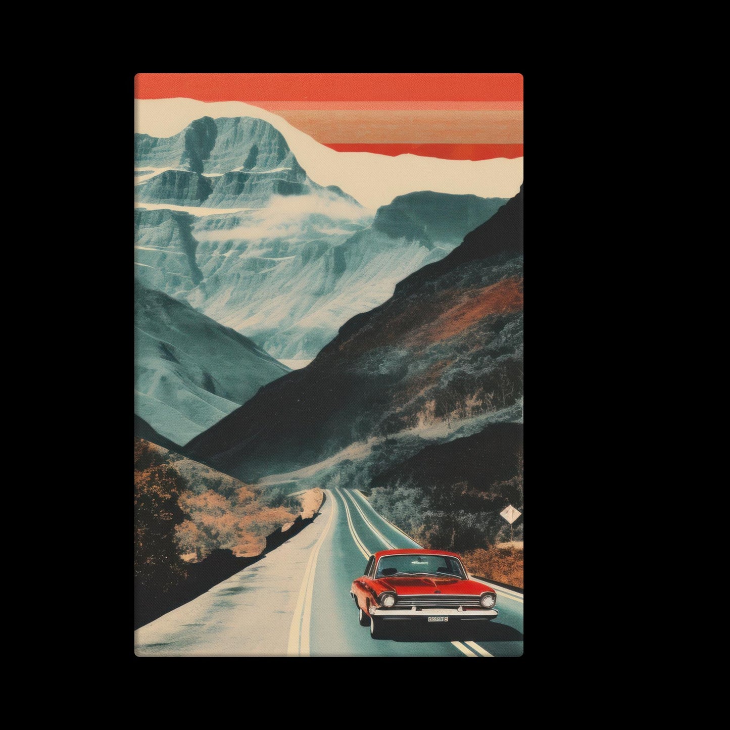 Retro Elegance on Canvas: Vintage Car in Mountainous Landscape | Boho Art Collection - luxlabellabs.com