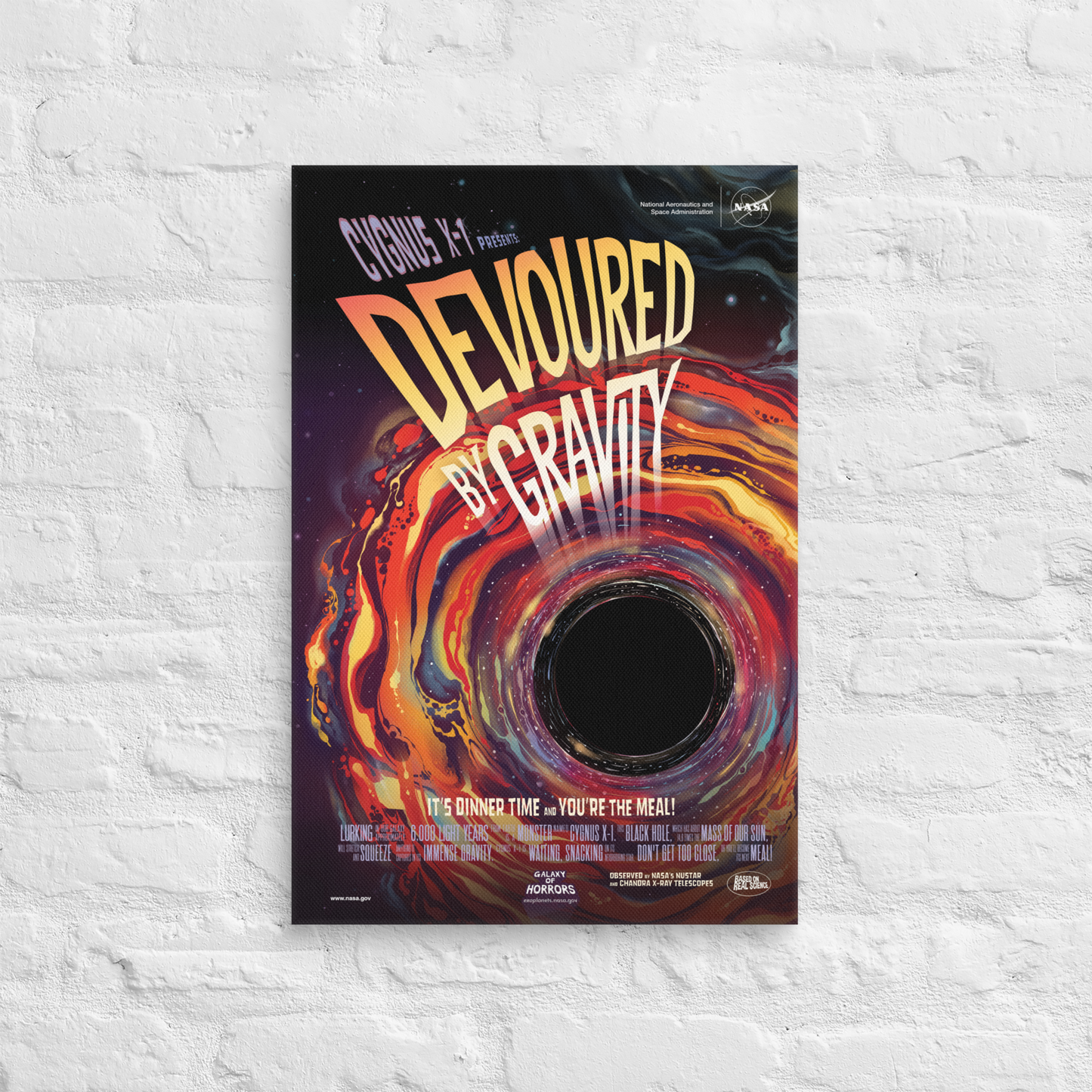 NASA Space Travel Poster "Devoured by Gravity" Canvas Print (16×24) - luxlabellabs.com