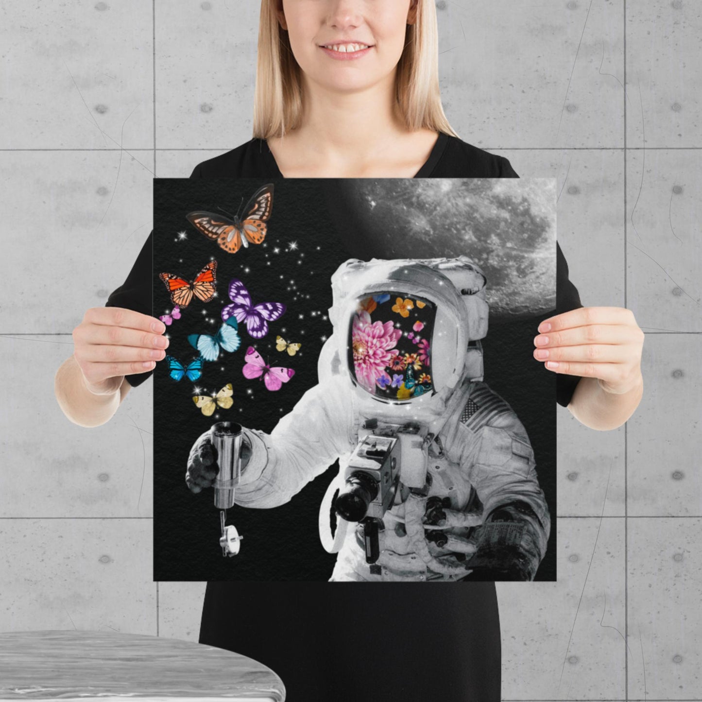 Limited Edition Cosmic Flutter Print - Astronaut Meets Butterfly Garden - luxlabellabs.com