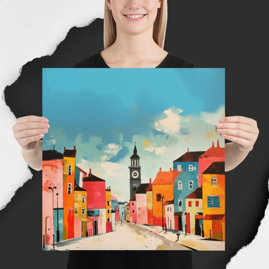 Sunny Streetscape: Vibrant Town Poster - A Must-Have for Your Space