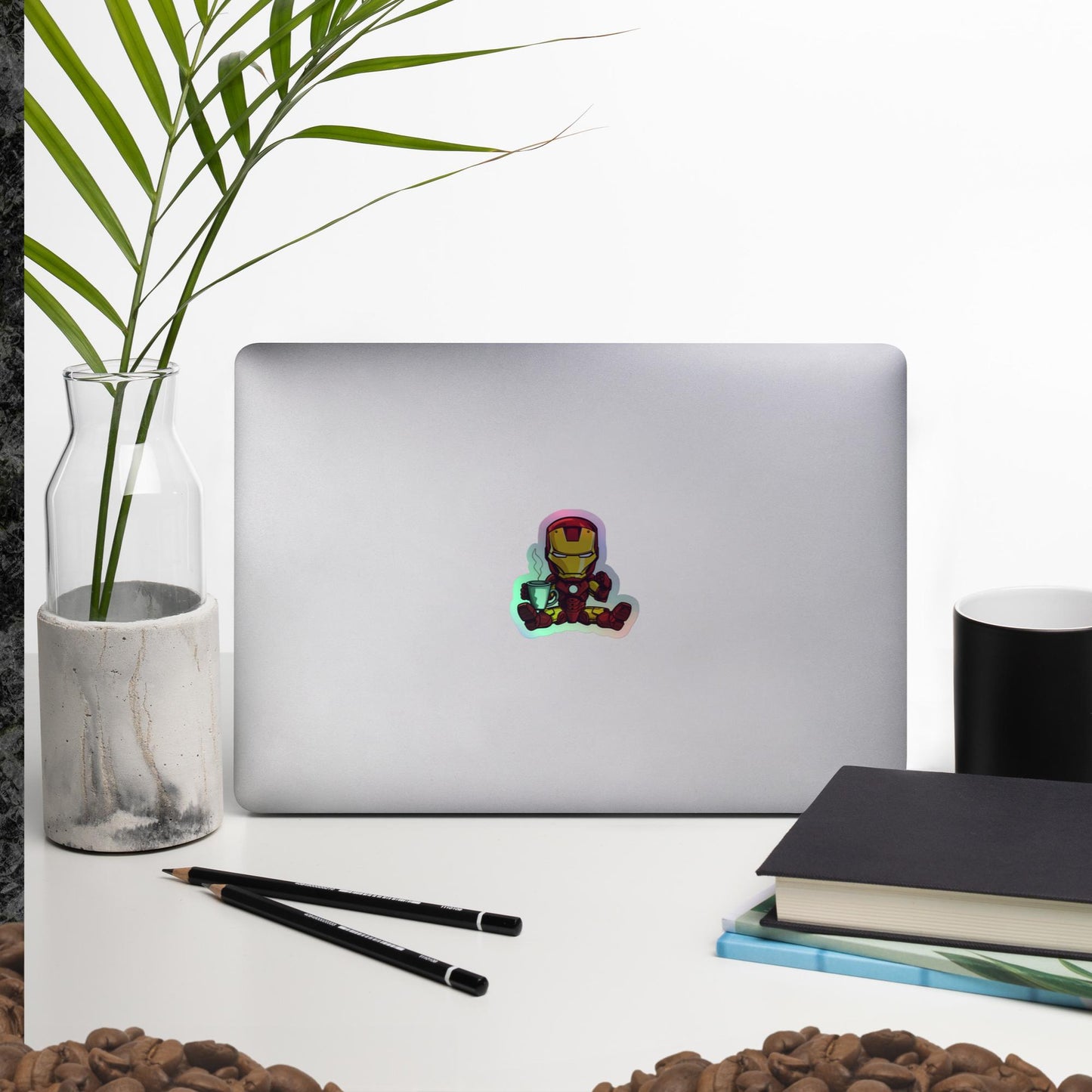 Add a Playful Touch with Our Iron Man with the Iron Mug Holographic Sticker