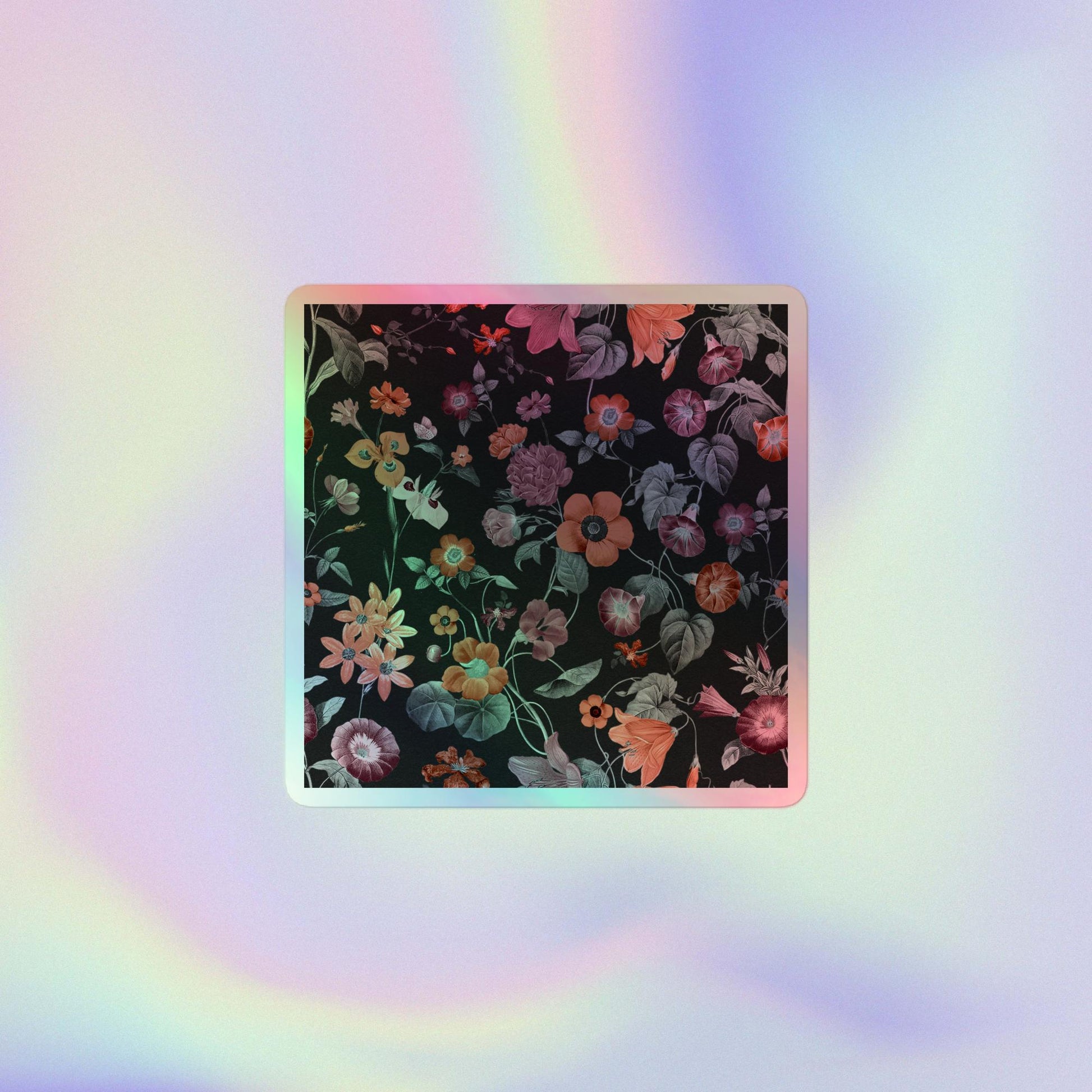 Floral Black Pattern Holographic Stickers - Mesmerizing Shine - luxlabellabs.com