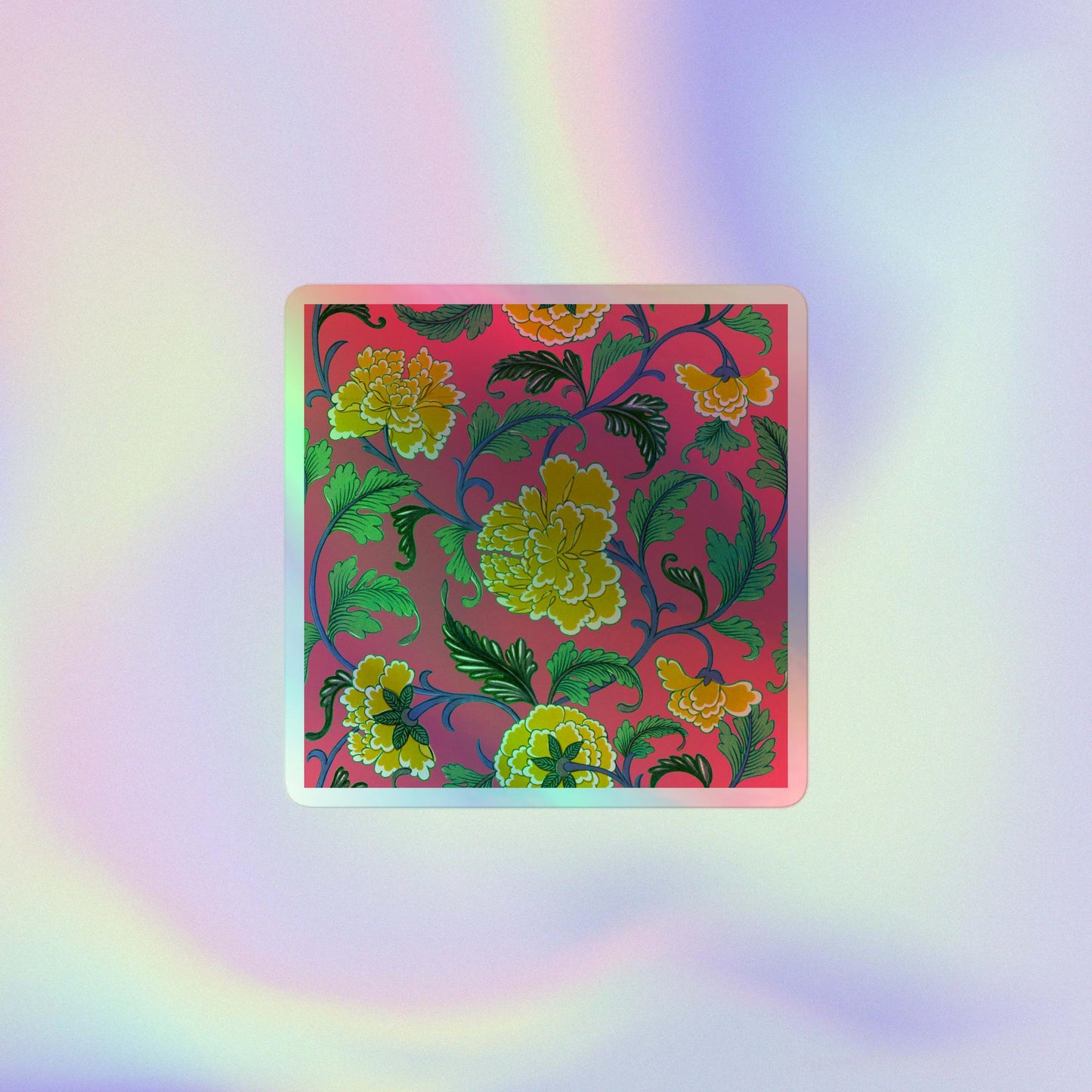 Limited Edition Vintage Floral Holographic Decal - Lush Garden Elegance - luxlabellabs.com