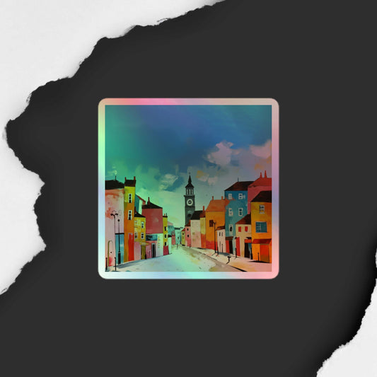 Vibrant Village Holographic Decal - Limited Edition Colorful Streetscape