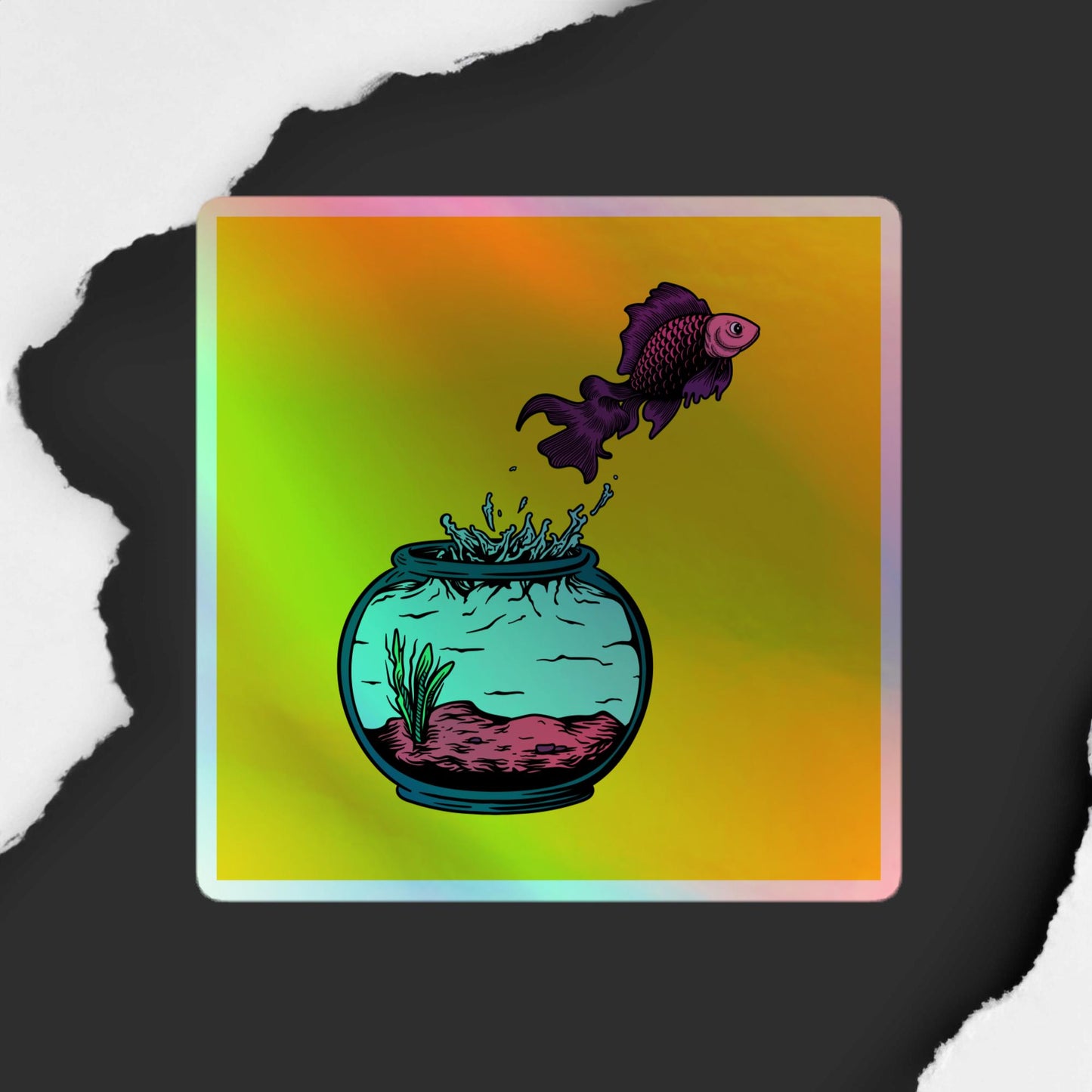 Fish Jumping Out Of Water Holographic Stickers - Eye-Catching Vinyl Decals - luxlabellabs.com