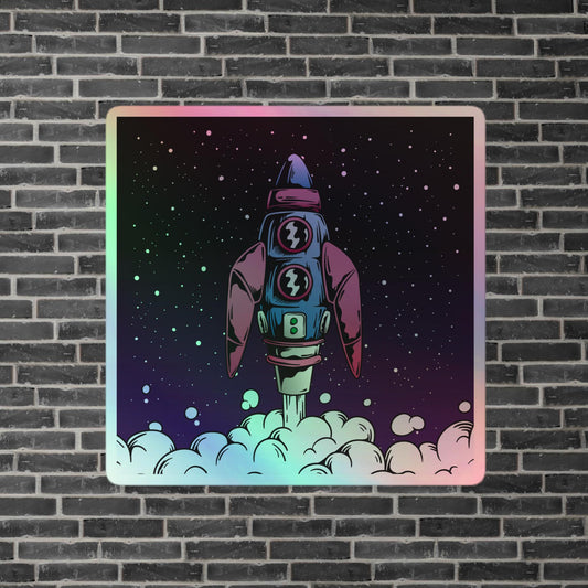 Space Ship Rocket Blast Off Holographic Stickers - Eye-Catching Vinyl Decals