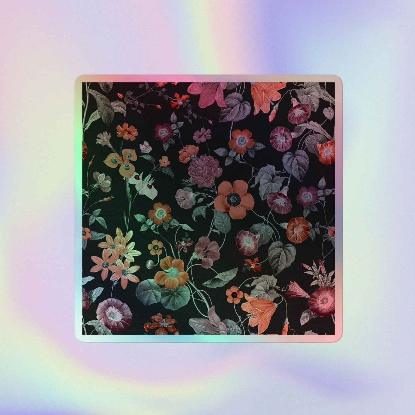 Floral Black Pattern Holographic Stickers - Mesmerizing Shine - luxlabellabs.com