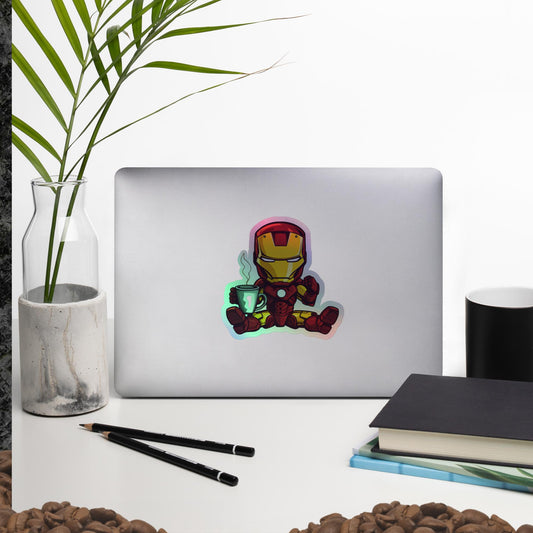 Add a Playful Touch with Our Iron Man with the Iron Mug Holographic Sticker - luxlabellabs.com