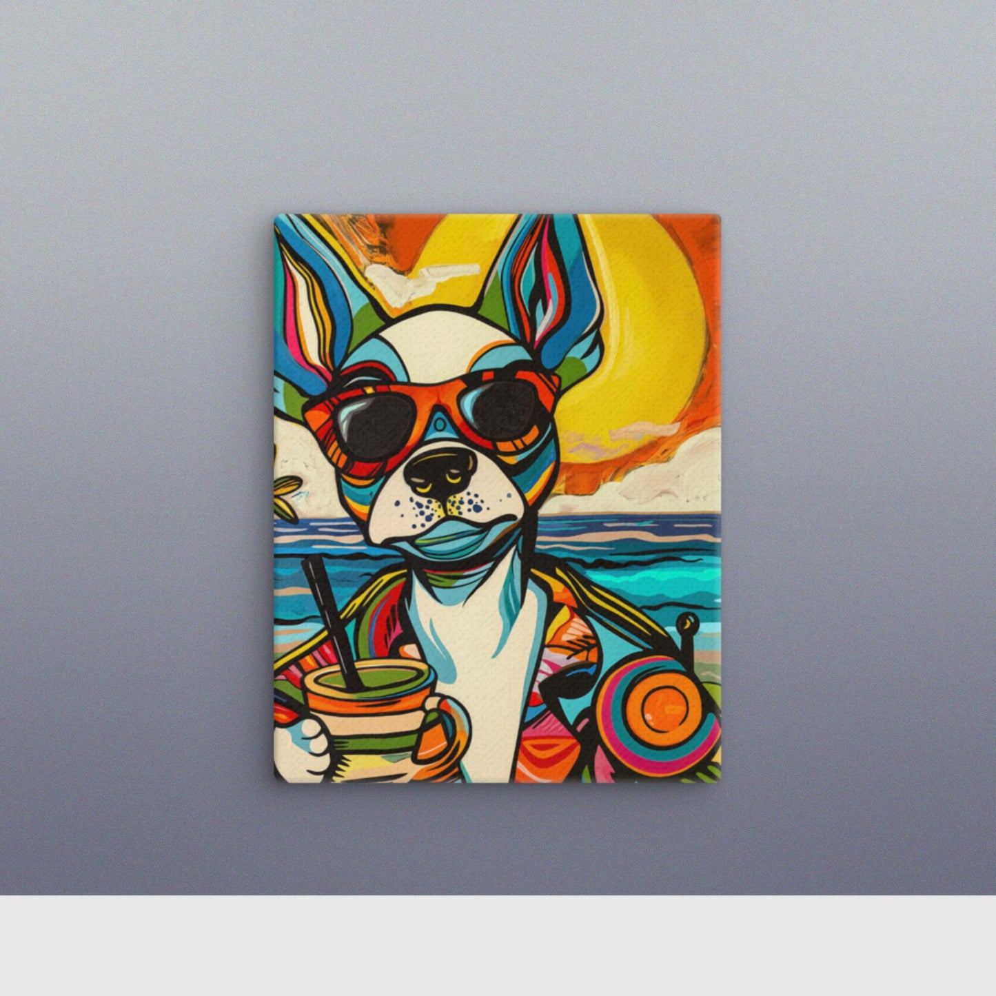 Chill Pup Beach Scene - Premium Canvas Wall Art | Vibrant Dog Print | Custom Sizes Available