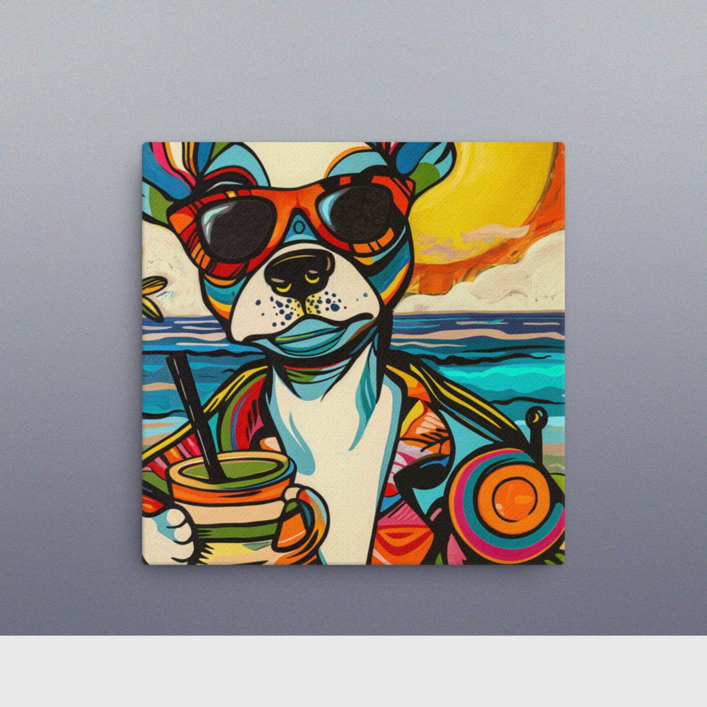 Chill Pup Beach Scene - Premium Canvas Wall Art | Vibrant Dog Print | Custom Sizes Available