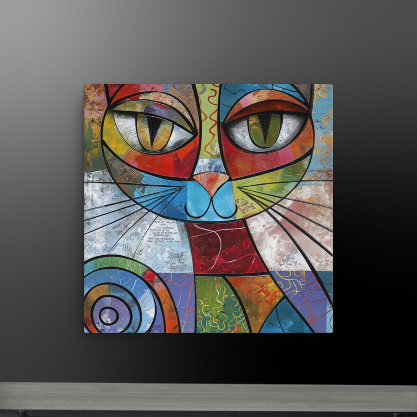 Abstract Cat Portrait - Colorful Geometric Art on Canvas | Modern Feline Wall Decor | Custom Sizes Available - luxlabellabs.com