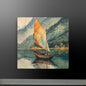 Tranquil Lake and Boat Canvas Art: Vintage Landscape in Custom Sizes