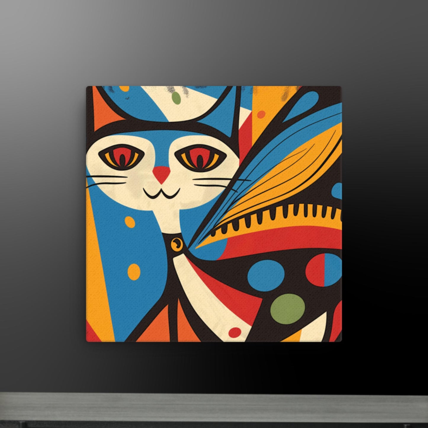 Colorful Abstract Cat - Vibrant Modern Art on Canvas | Playful Feline Wall Decor - luxlabellabs.com