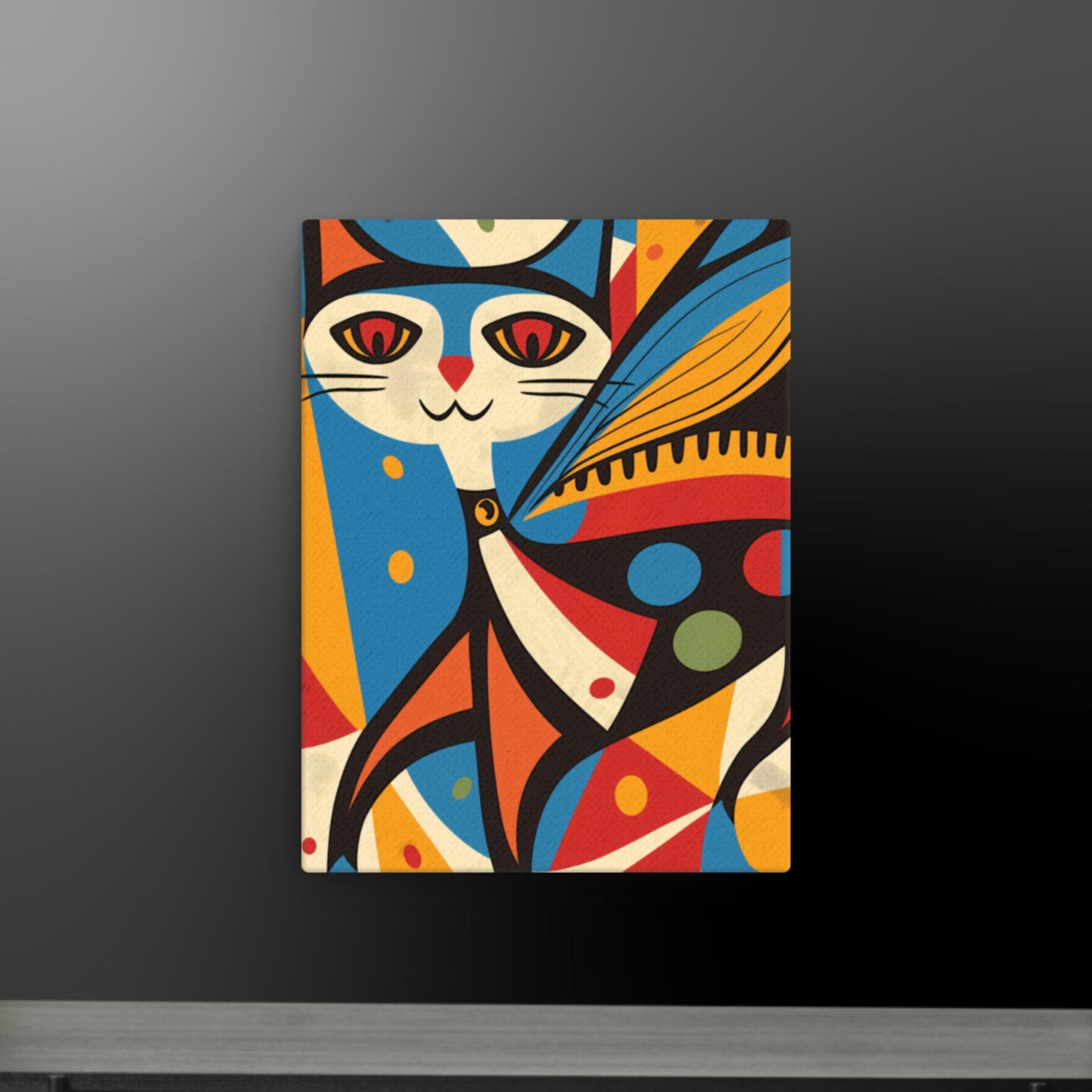 Colorful Abstract Cat - Vibrant Modern Art on Canvas | Playful Feline Wall Decor - luxlabellabs.com