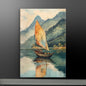 Tranquil Lake and Boat Canvas Art: Vintage Landscape in Custom Sizes