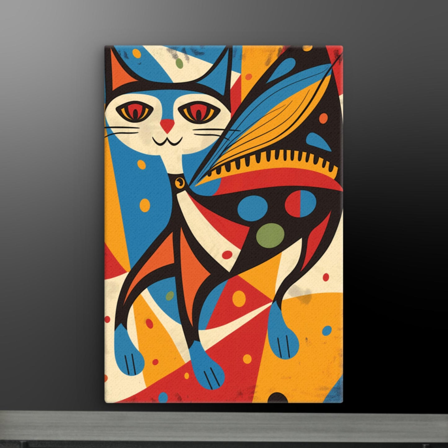 Colorful Abstract Cat - Vibrant Modern Art on Canvas | Playful Feline Wall Decor - luxlabellabs.com