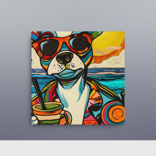 Chill Pup Beach Scene - Premium Canvas Wall Art | Vibrant Dog Print | Custom Sizes Available