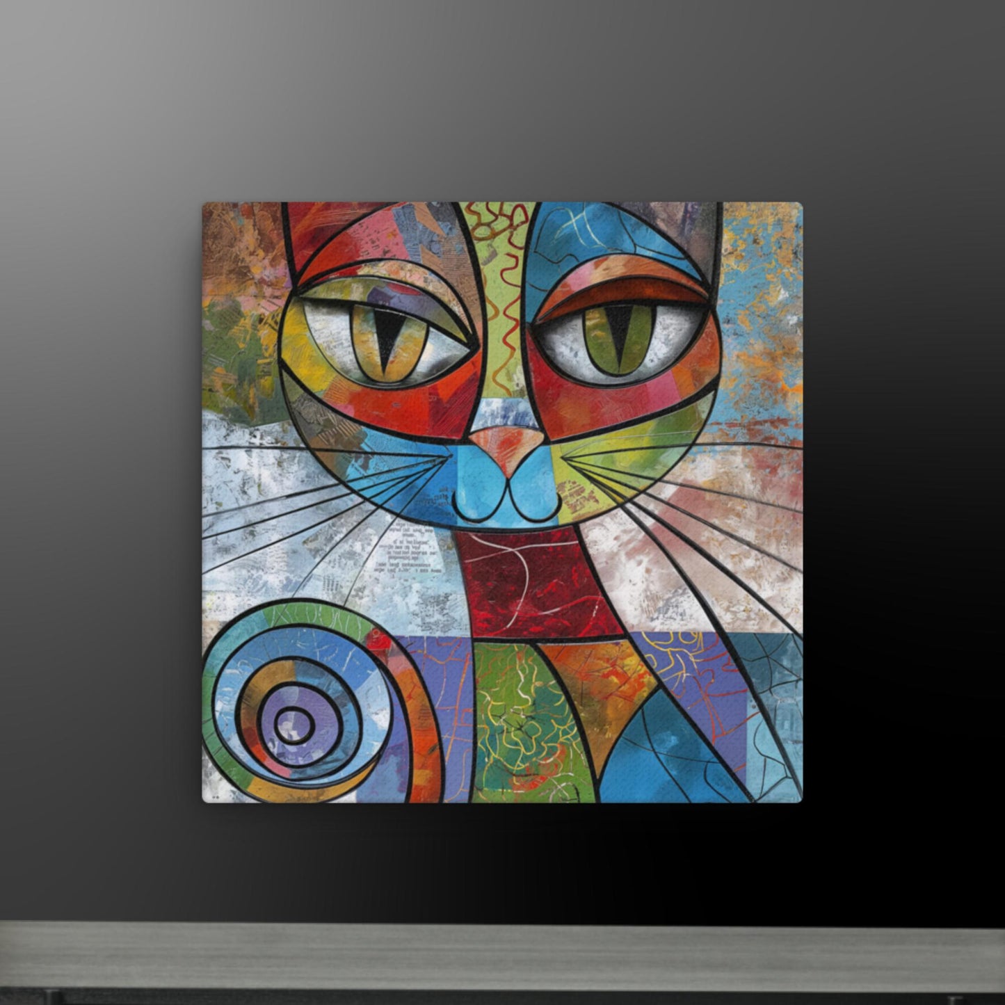 Abstract Cat Portrait - Colorful Geometric Art on Canvas | Modern Feline Wall Decor | Custom Sizes Available - luxlabellabs.com