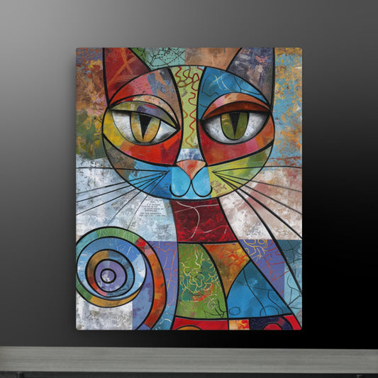 Abstract Cat Portrait - Colorful Geometric Art on Canvas | Modern Feline Wall Decor | Custom Sizes Available