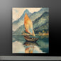 Tranquil Lake and Boat Canvas Art: Vintage Landscape in Custom Sizes