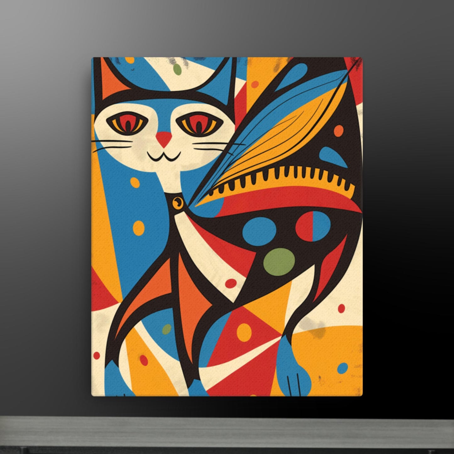 Colorful Abstract Cat - Vibrant Modern Art on Canvas | Playful Feline Wall Decor - luxlabellabs.com