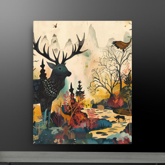 Enchanted Forest Stag - Mystical Woodland Canvas Art | Nature-Inspired Wall Decor