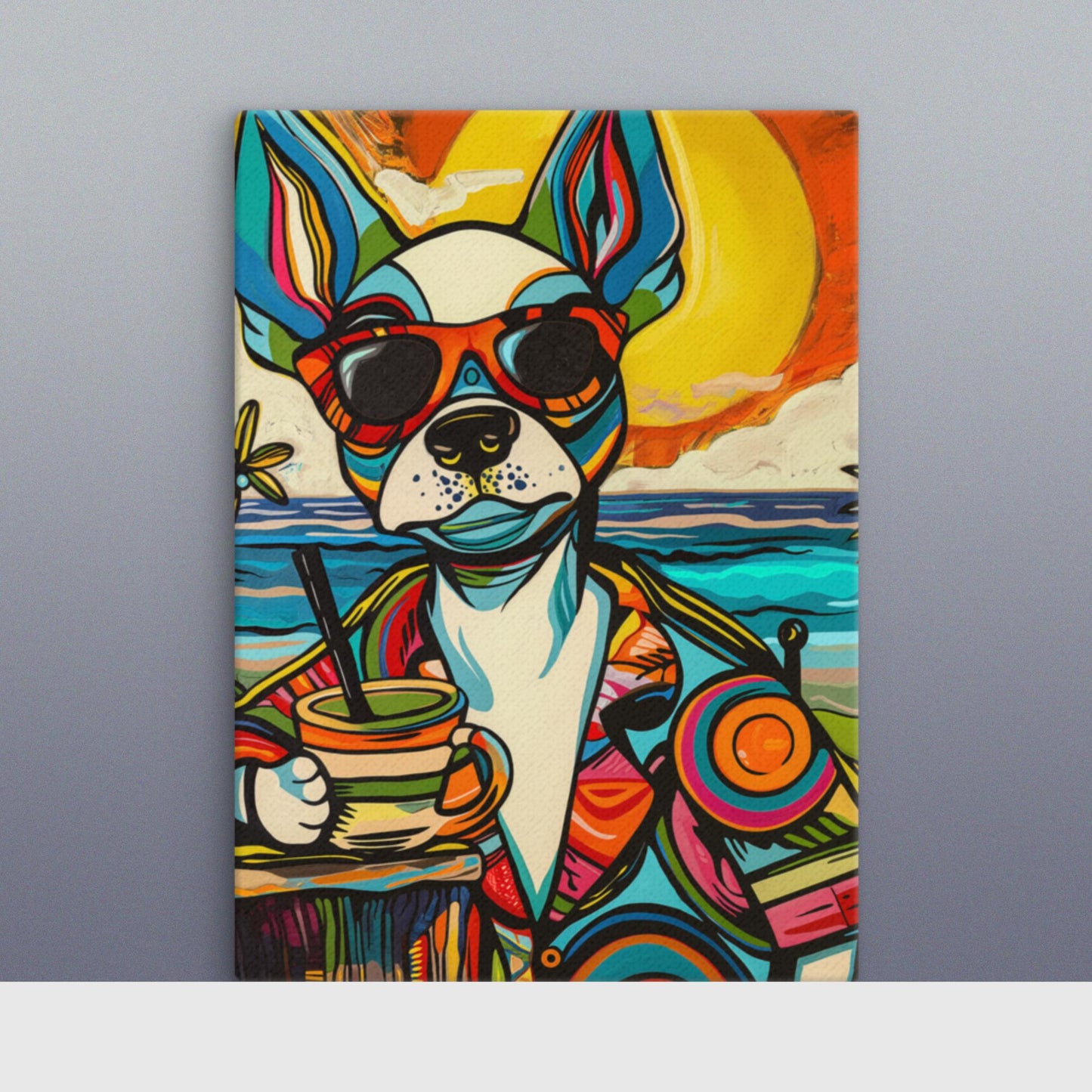 Chill Pup Beach Scene - Premium Canvas Wall Art | Vibrant Dog Print | Custom Sizes Available