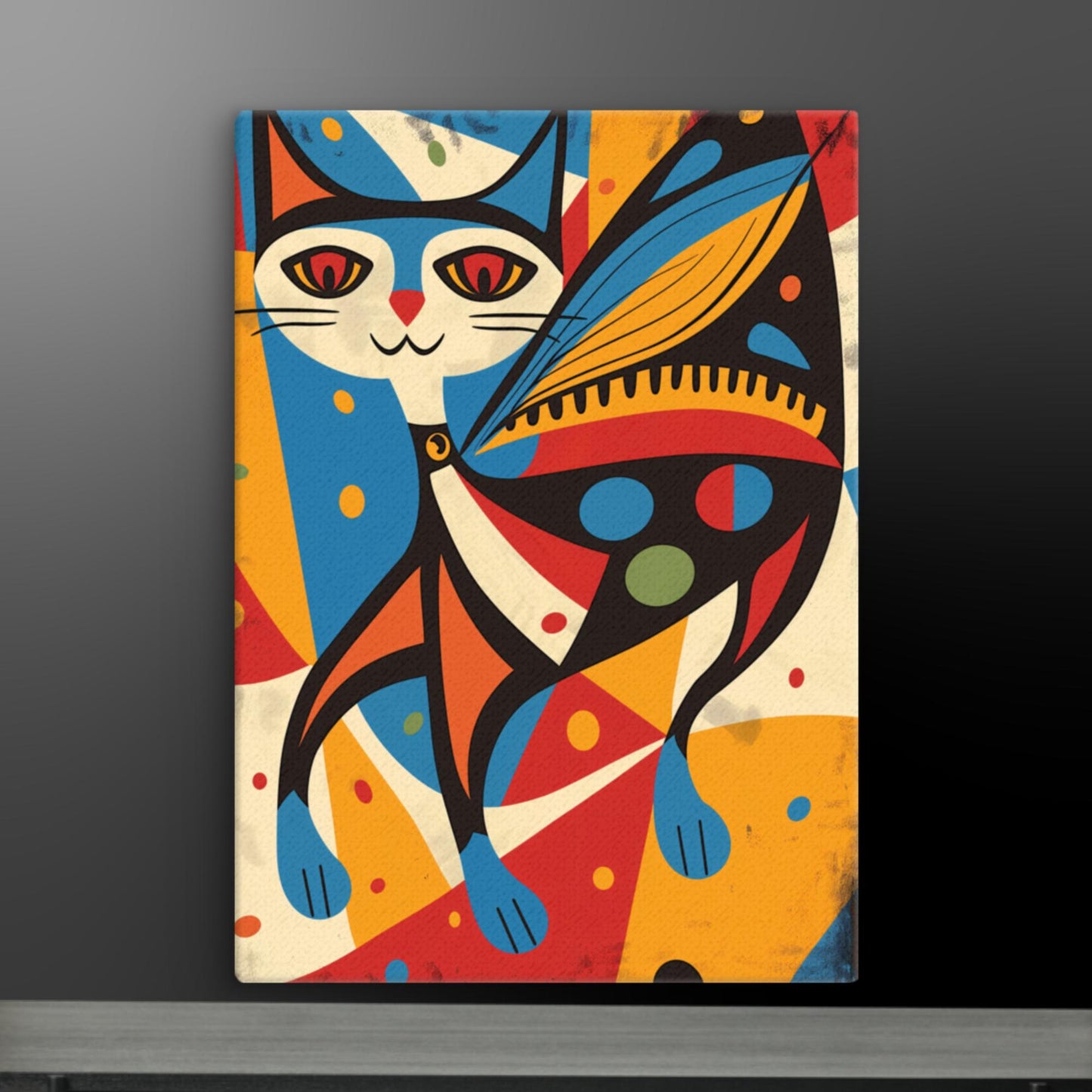 Colorful Abstract Cat - Vibrant Modern Art on Canvas | Playful Feline Wall Decor - luxlabellabs.com