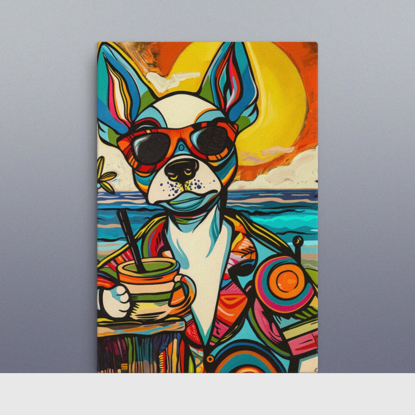 Chill Pup Beach Scene - Premium Canvas Wall Art | Vibrant Dog Print | Custom Sizes Available