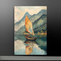 Tranquil Lake and Boat Canvas Art: Vintage Landscape in Custom Sizes