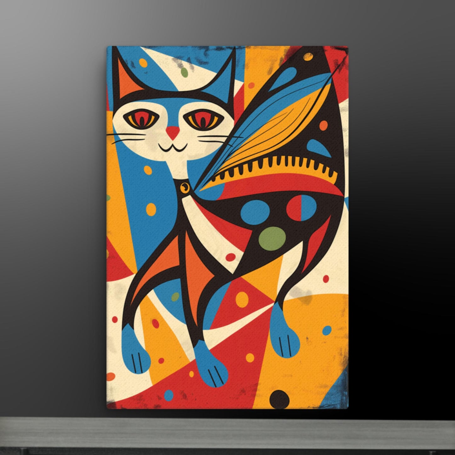 Colorful Abstract Cat - Vibrant Modern Art on Canvas | Playful Feline Wall Decor - luxlabellabs.com