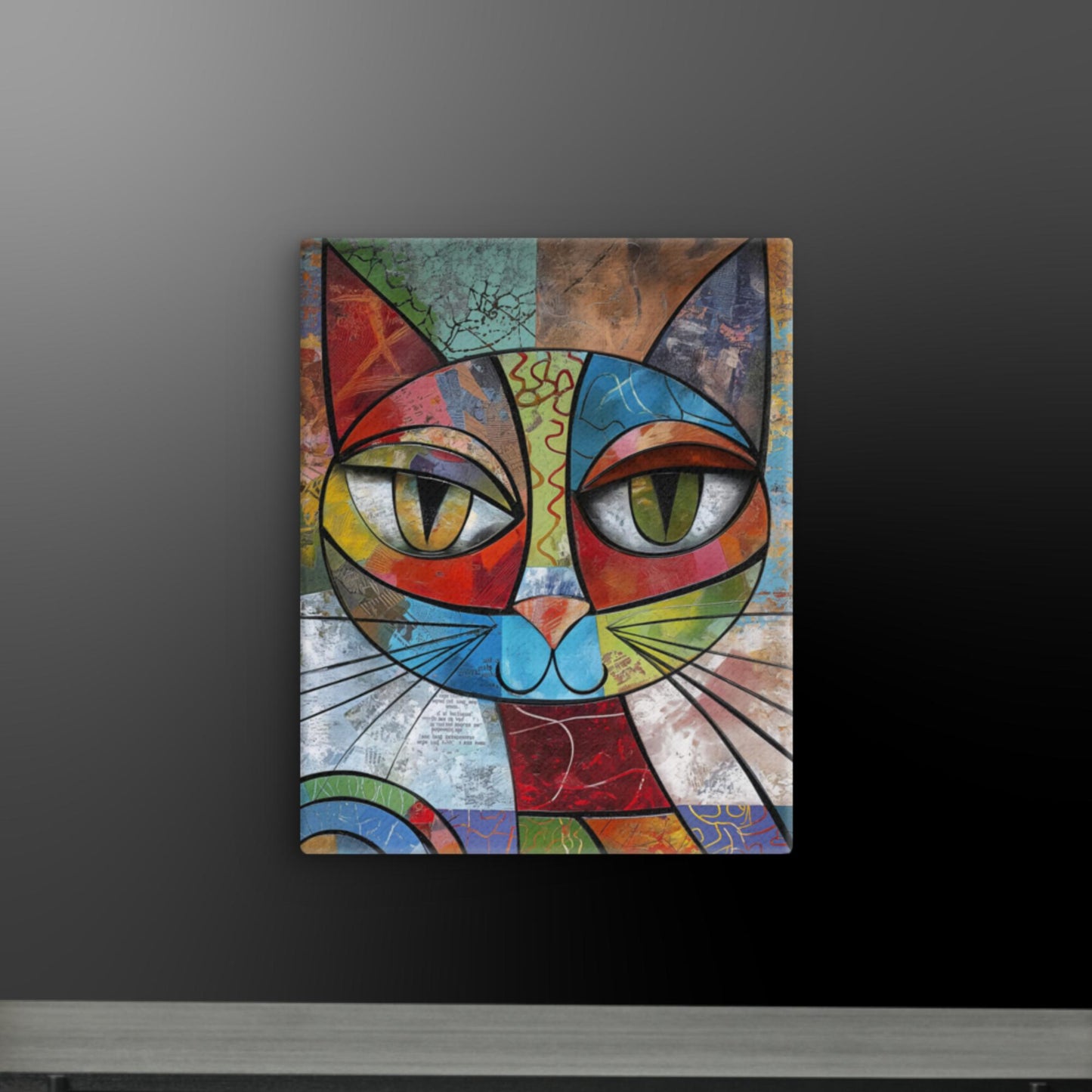 Abstract Cat Portrait - Colorful Geometric Art on Canvas | Modern Feline Wall Decor | Custom Sizes Available - luxlabellabs.com